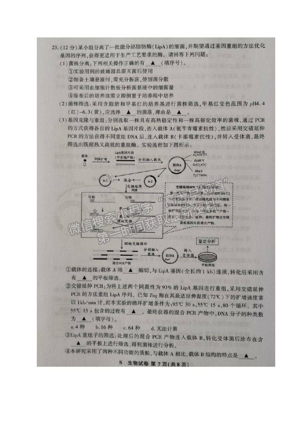 2021蘇北四市（徐州、宿遷、連云港、揚(yáng)州）高三4月新高考適應(yīng)性考試生物試題及參考答案