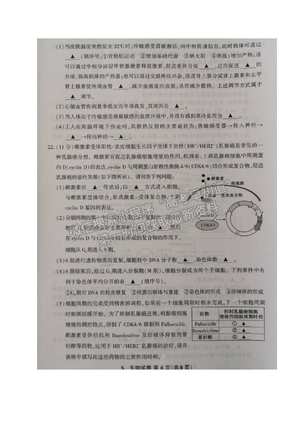 2021蘇北四市（徐州、宿遷、連云港、揚(yáng)州）高三4月新高考適應(yīng)性考試生物試題及參考答案