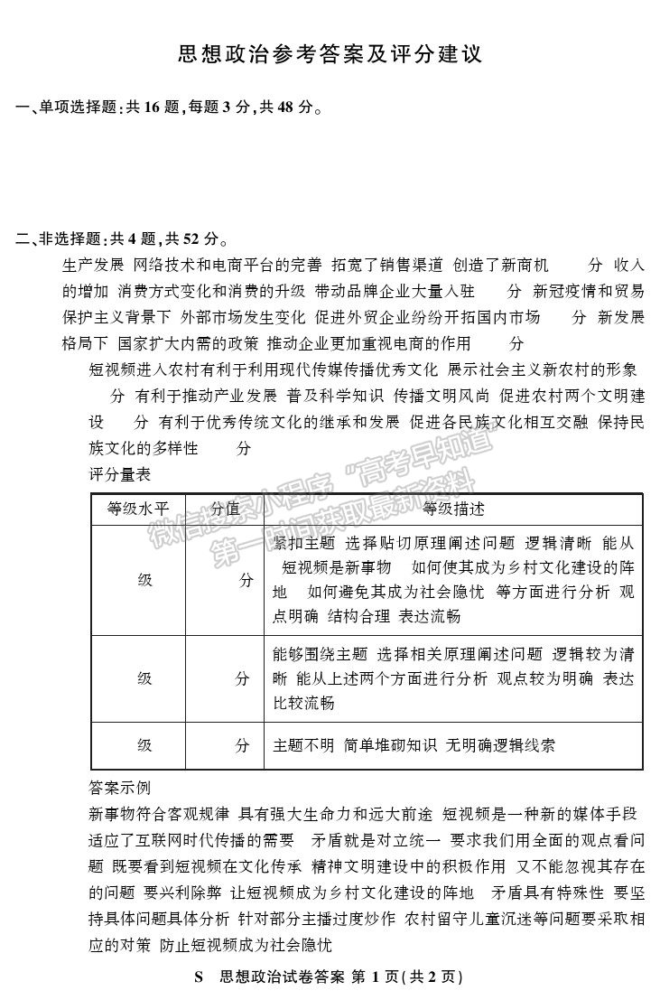 2021江蘇高三聯(lián)考政治試題及參考答案