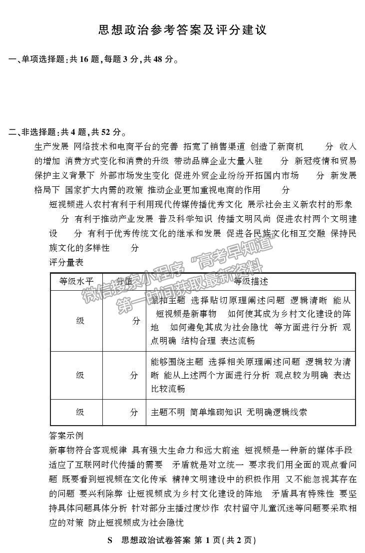 2021蘇北四市（徐州、宿遷、連云港、揚(yáng)州）高三4月新高考適應(yīng)性考試政治試題及參考答案