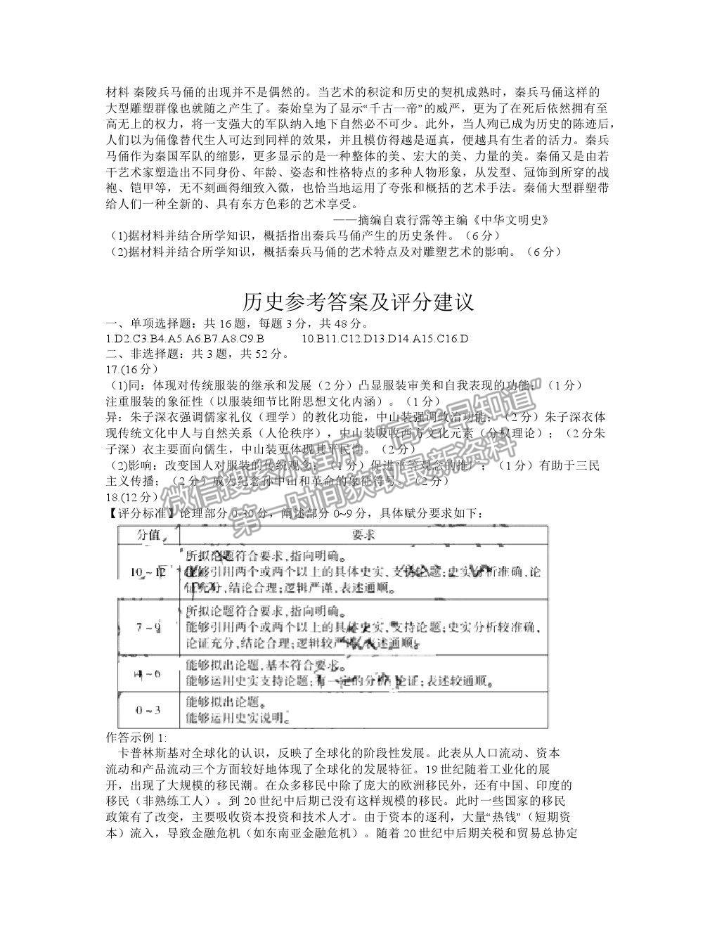 2021蘇北四市（徐州、宿遷、連云港、揚(yáng)州）高三4月新高考適應(yīng)性考試歷史試題及參考答案