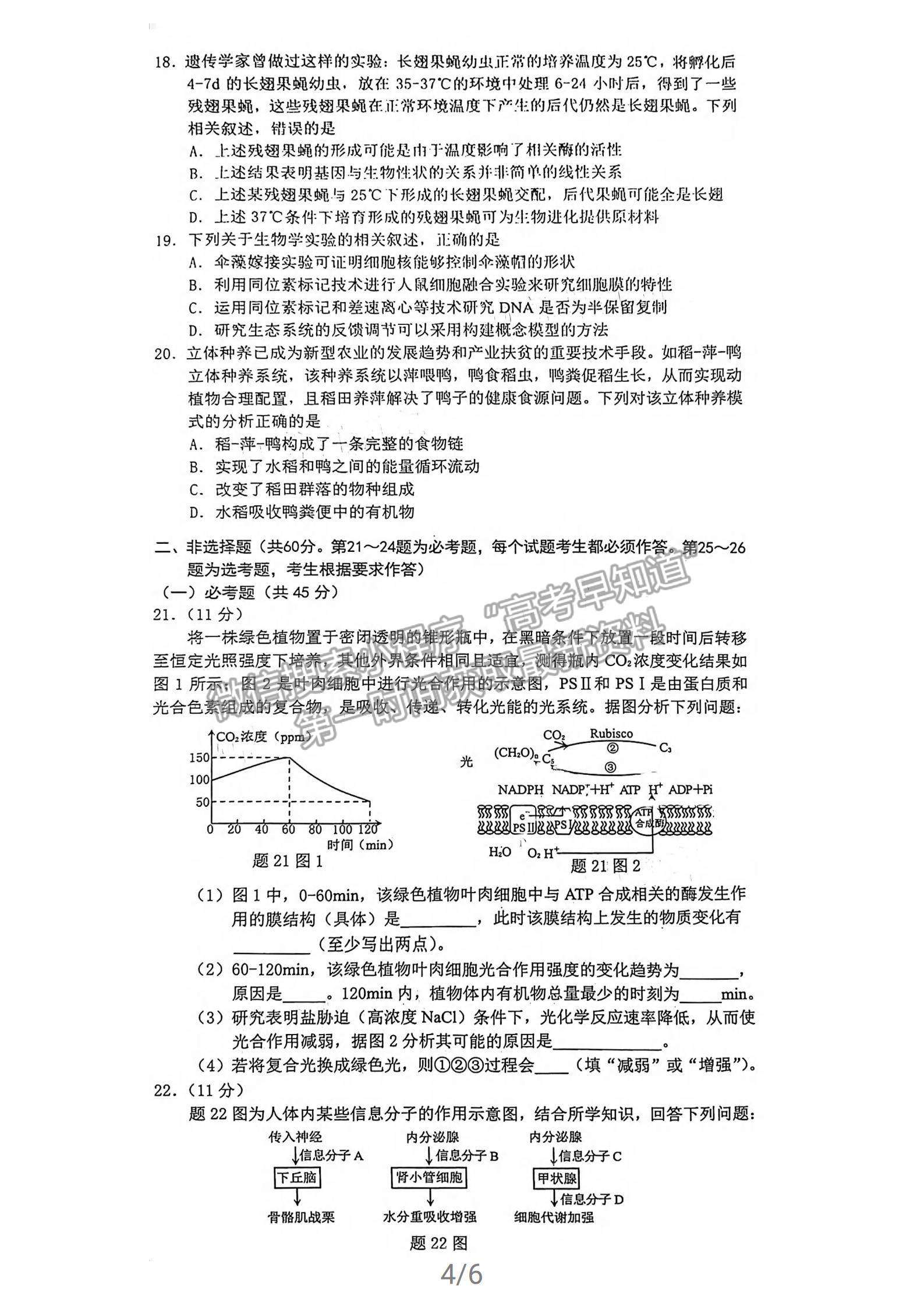 2021重慶二診生物試題及參考答案