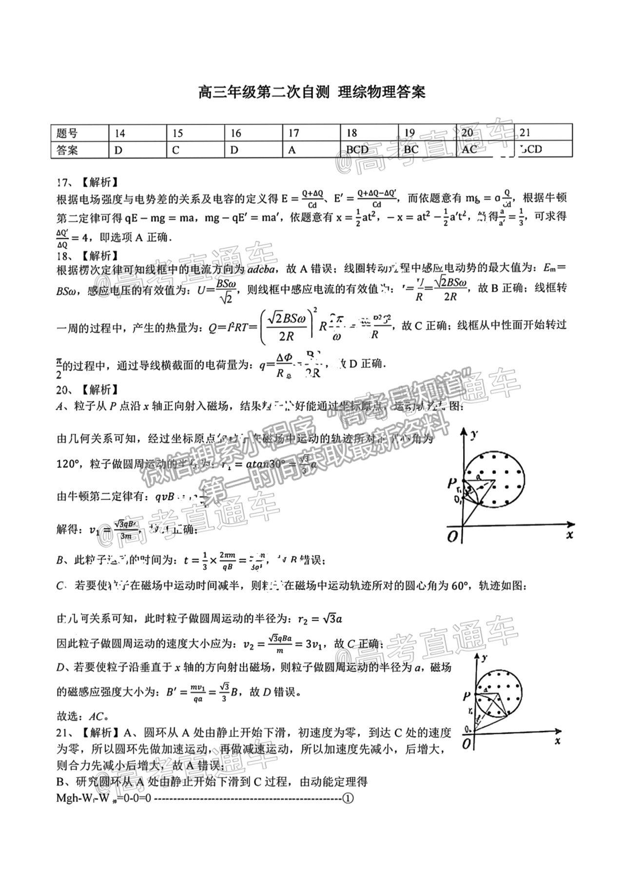 2021烏魯木齊地區(qū)高三第二次質(zhì)量監(jiān)測理綜試題及參考答案