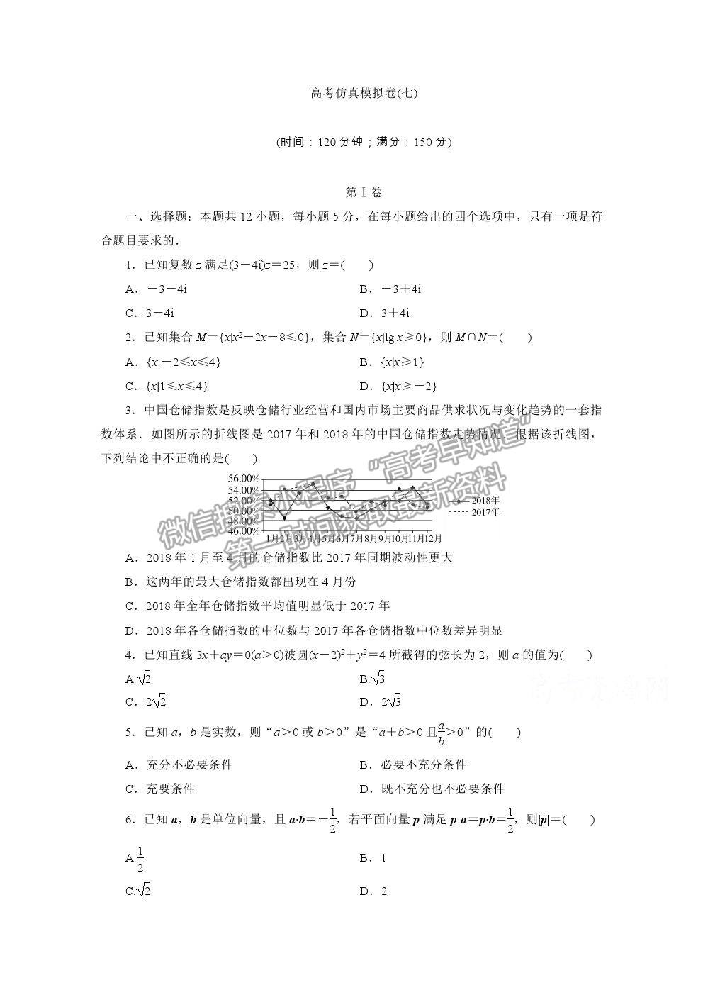 2021屆高考數(shù)學(xué)理（全國統(tǒng)考版）二輪驗(yàn)收仿真模擬卷（七）及參考答案