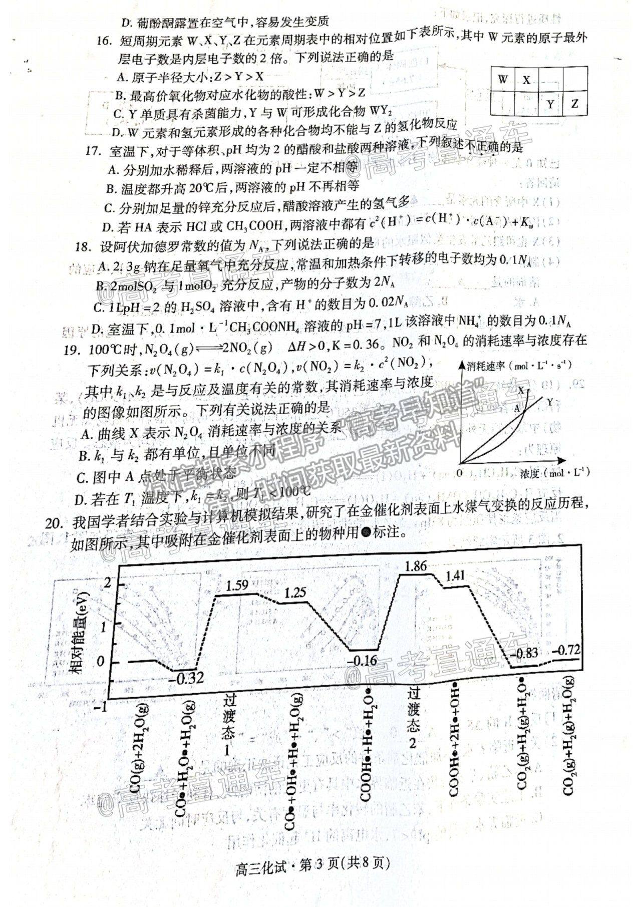 2021 浙江杭州高三下學(xué)期教學(xué)質(zhì)量檢測（二模）化學(xué)試題及參考答案