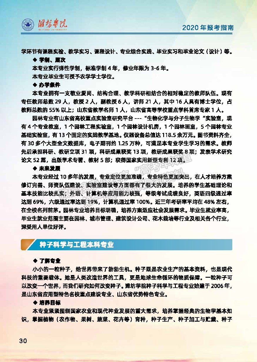 潍坊学院2020年报考指南