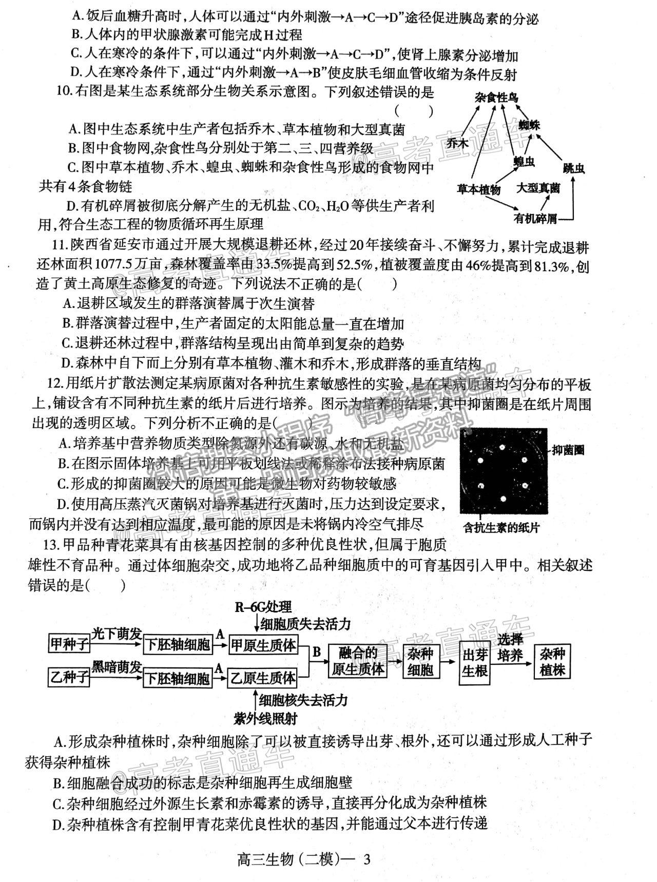 2020遼寧遼南（朝陽）高三二模生物試題及參考答案