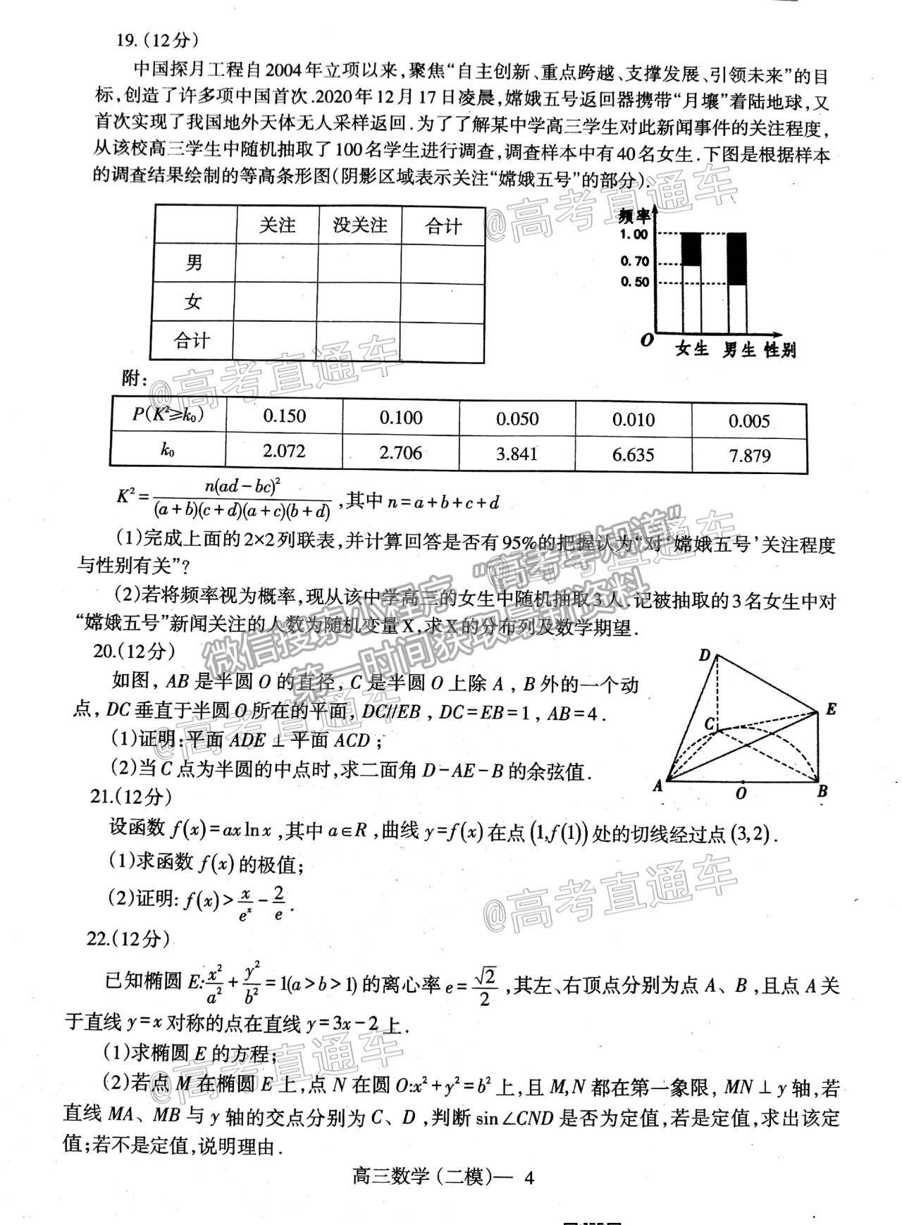 2020遼寧遼南（朝陽(yáng)）高三二模數(shù)學(xué)試題及參考答案