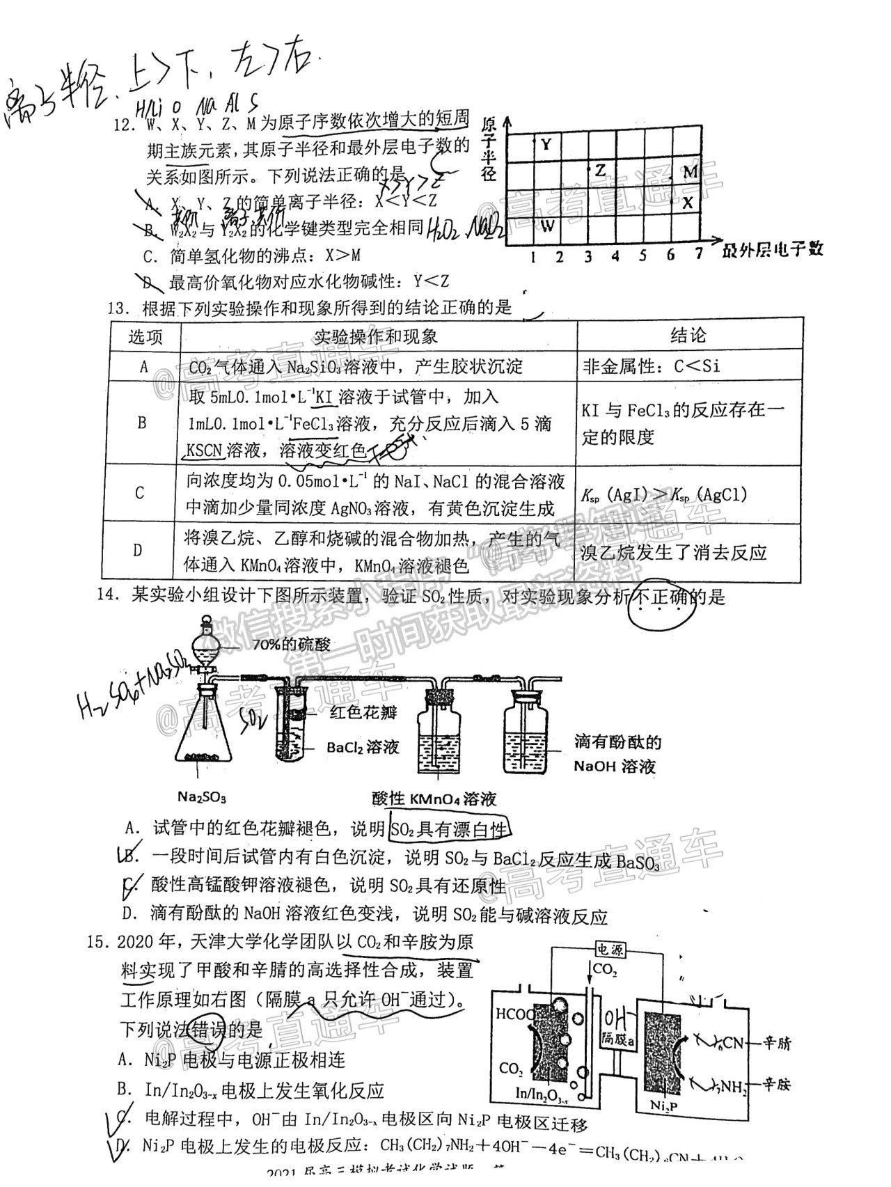 2021惠州一?；瘜W(xué)試題及參考答案