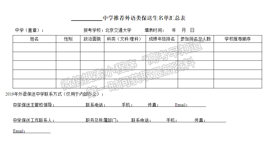 北京交通大學(xué)2019年外語類保送生招生簡章