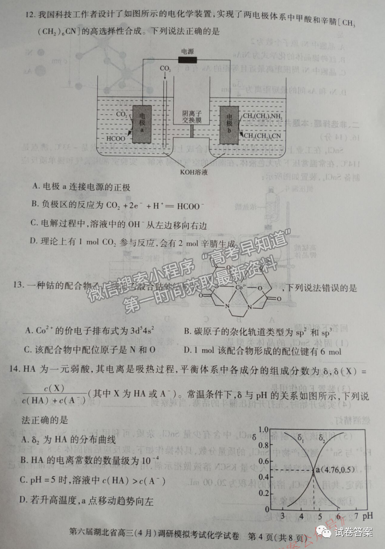 2021湖北省第三次模擬（湖北三模）考試化學試卷及答案