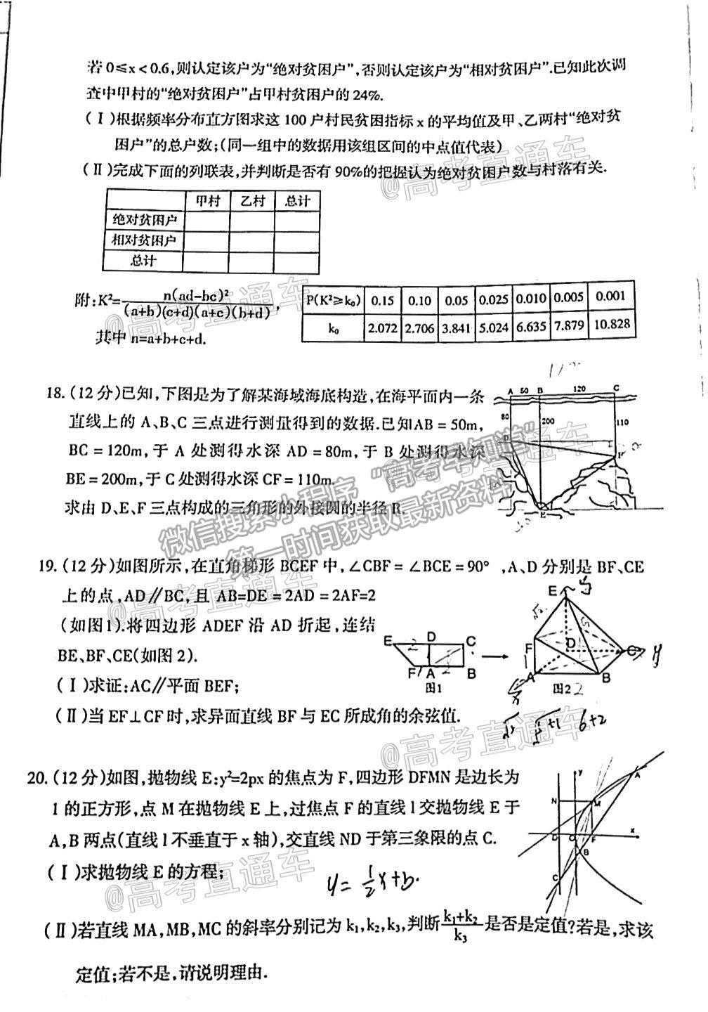 2021呼和浩特二模理數(shù)試題及參考答案