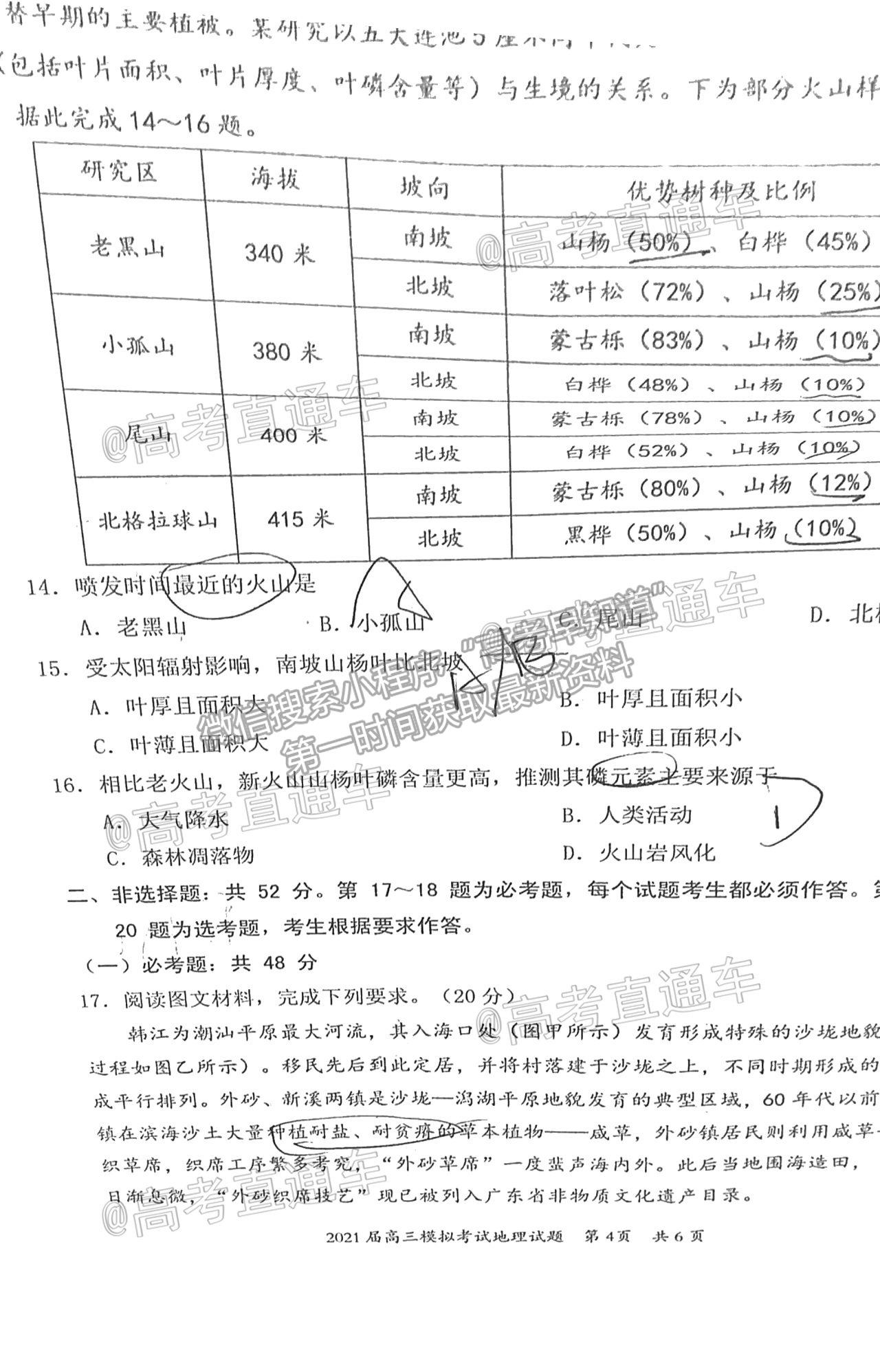 2021惠州一模地理試題及參考答案