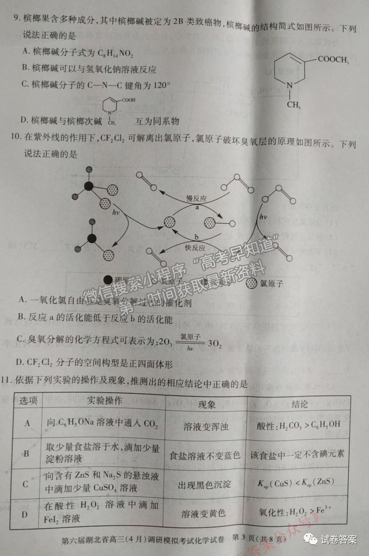 2021湖北省第三次模擬（湖北三模）考試化學(xué)試卷及答案