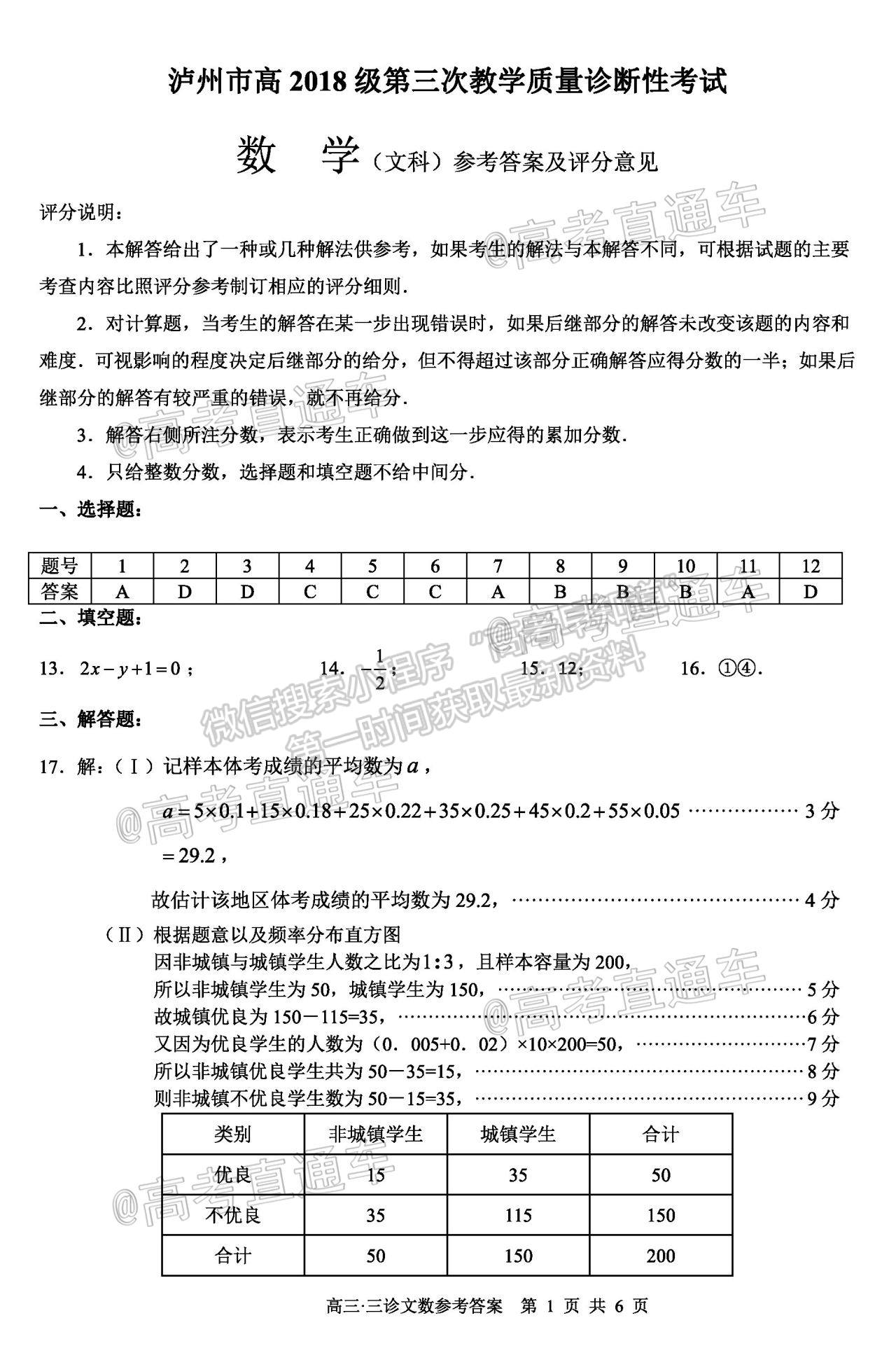 2021瀘州三診文數(shù)試題及參考答案