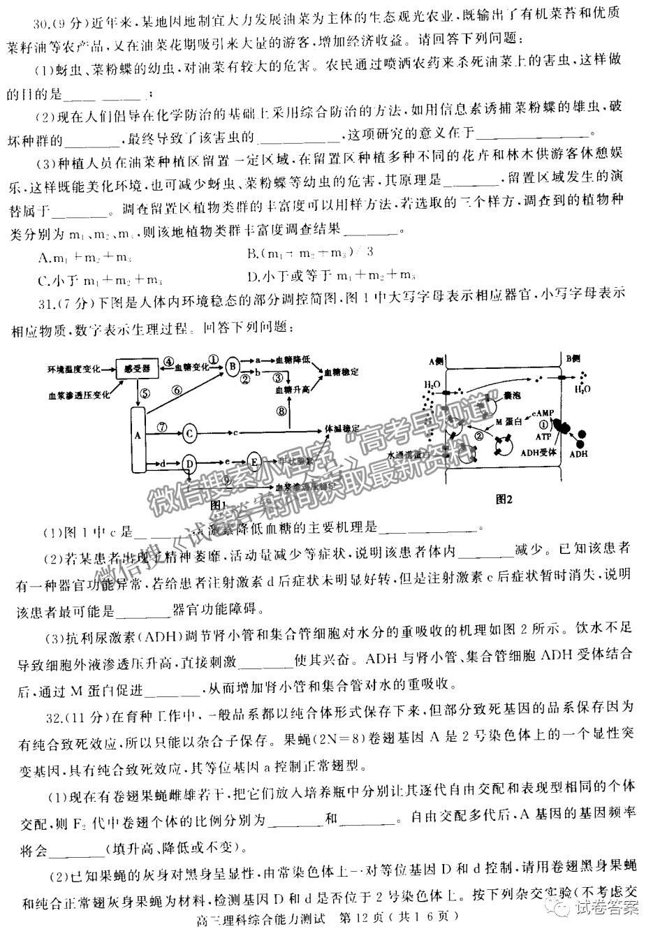 2021河南六市高三二模理綜試題及參考答案