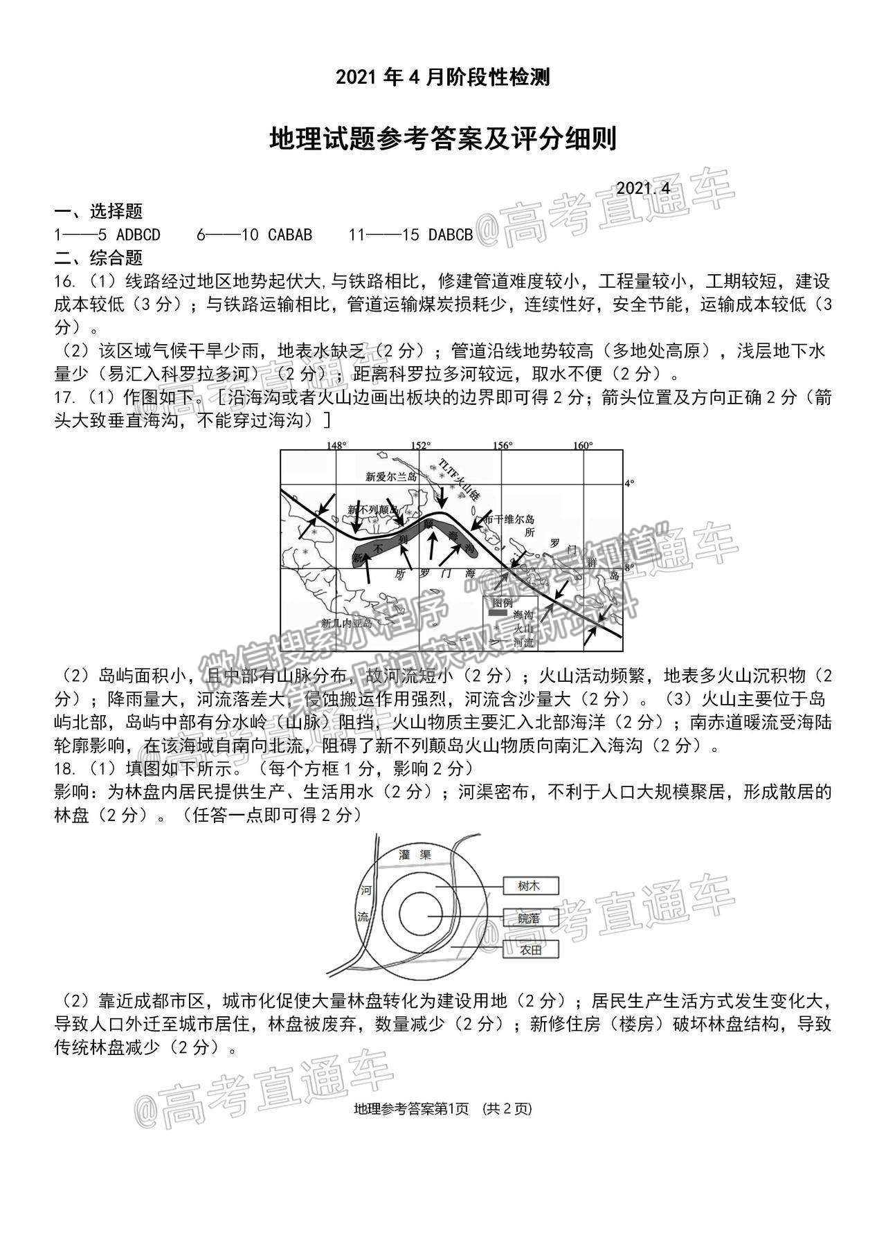 2021濟南十一校高三4月聯(lián)考地理試題及參考答案