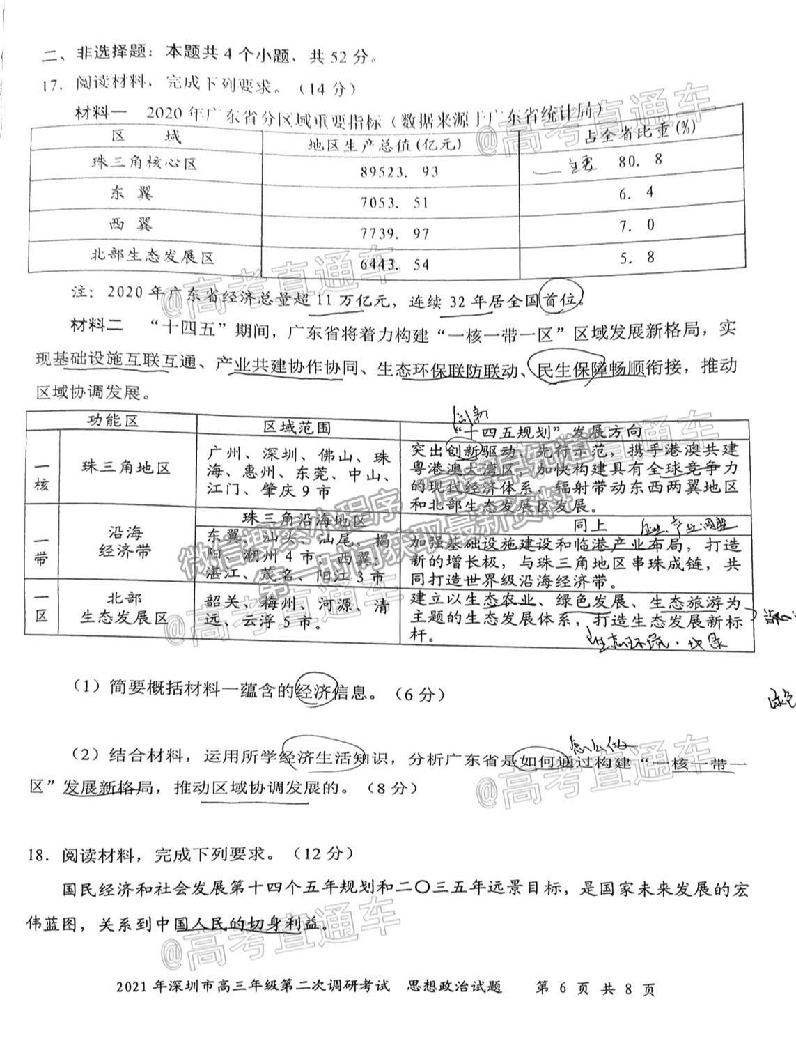 2021深圳二模政治試題及參考答案