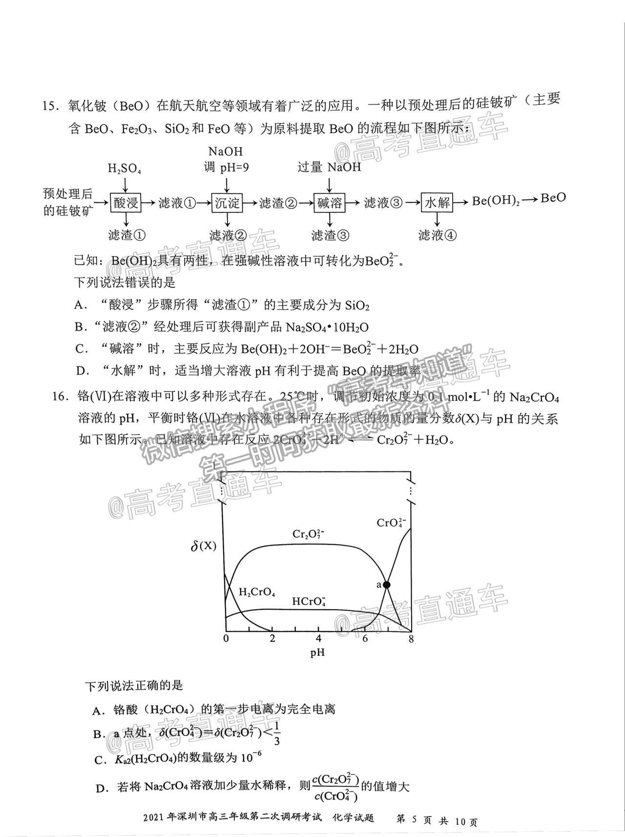 2021深圳二模化學(xué)試題及參考答案