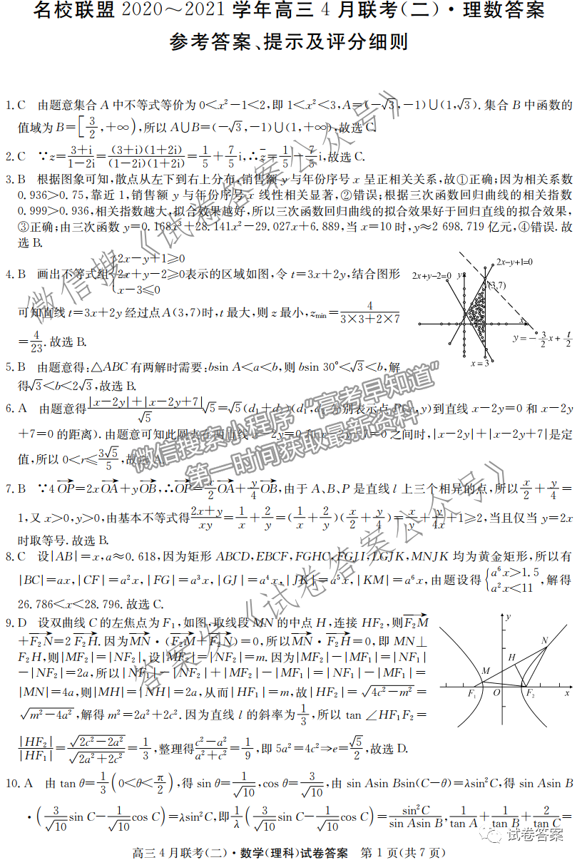 2021名校聯(lián)盟學(xué)年高三4月聯(lián)考（二）理數(shù)試題及參考答案