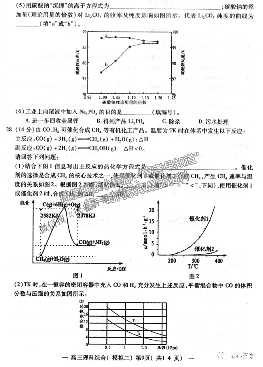 2021南昌二模理綜試題及參考答案