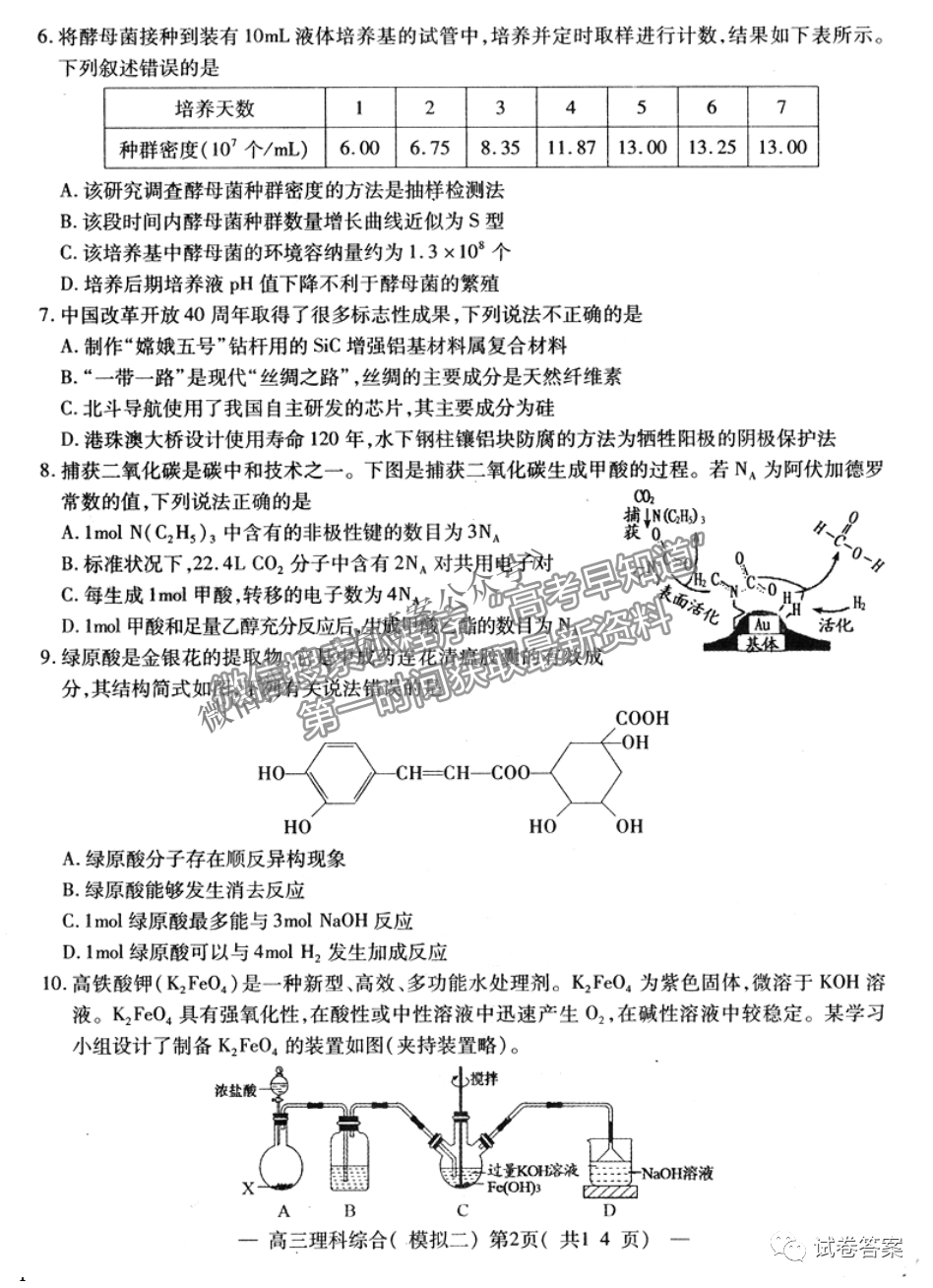 2021南昌二模理綜試題及參考答案