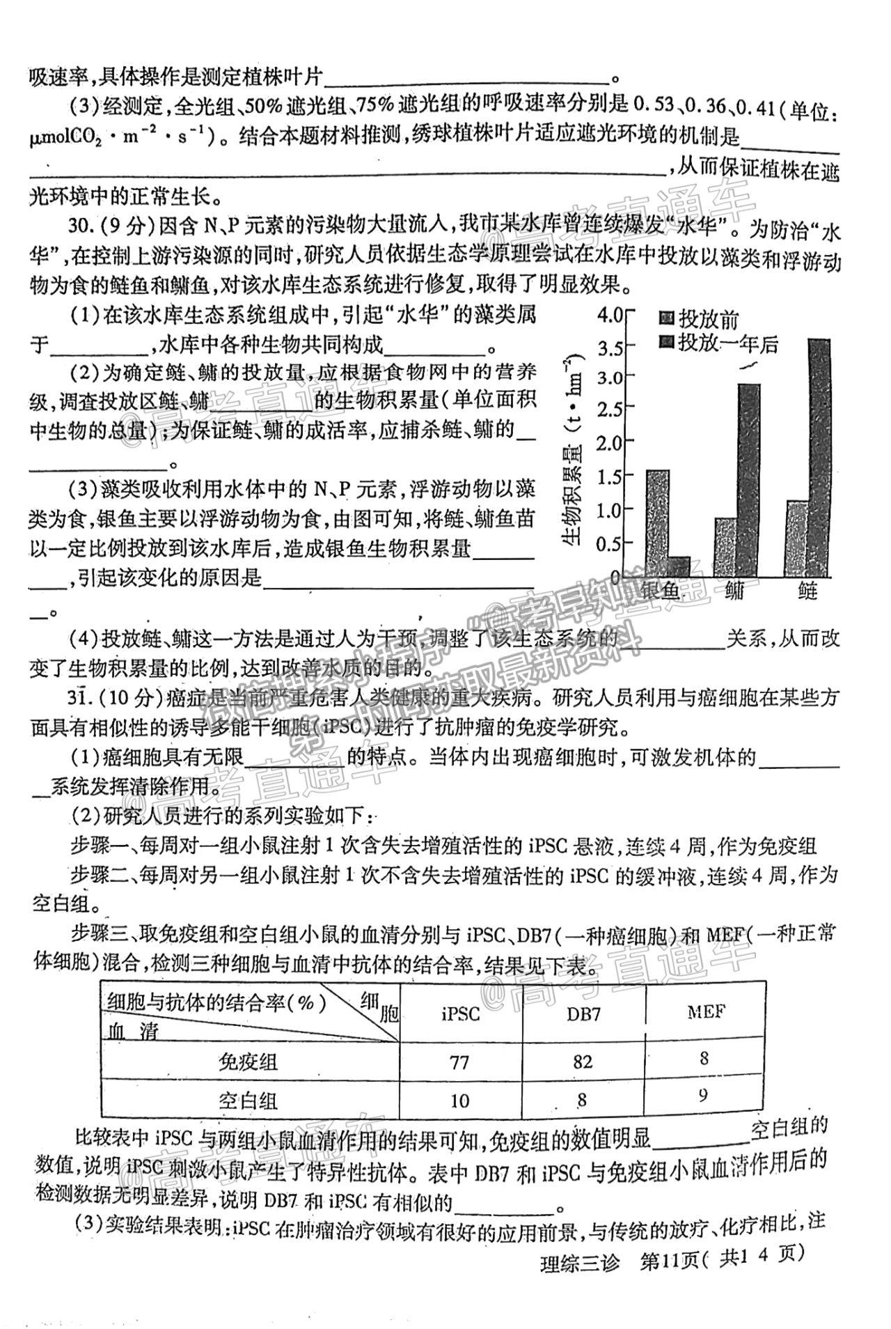 2021德陽三診理綜試題及參考答案