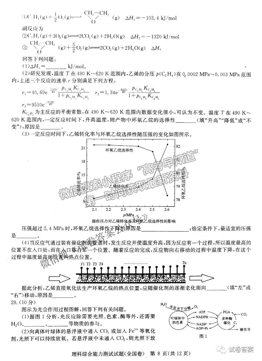 2021華大新高考聯(lián)盟高三預(yù)測(cè)性考試（全國(guó)卷）理綜試題及參考答案