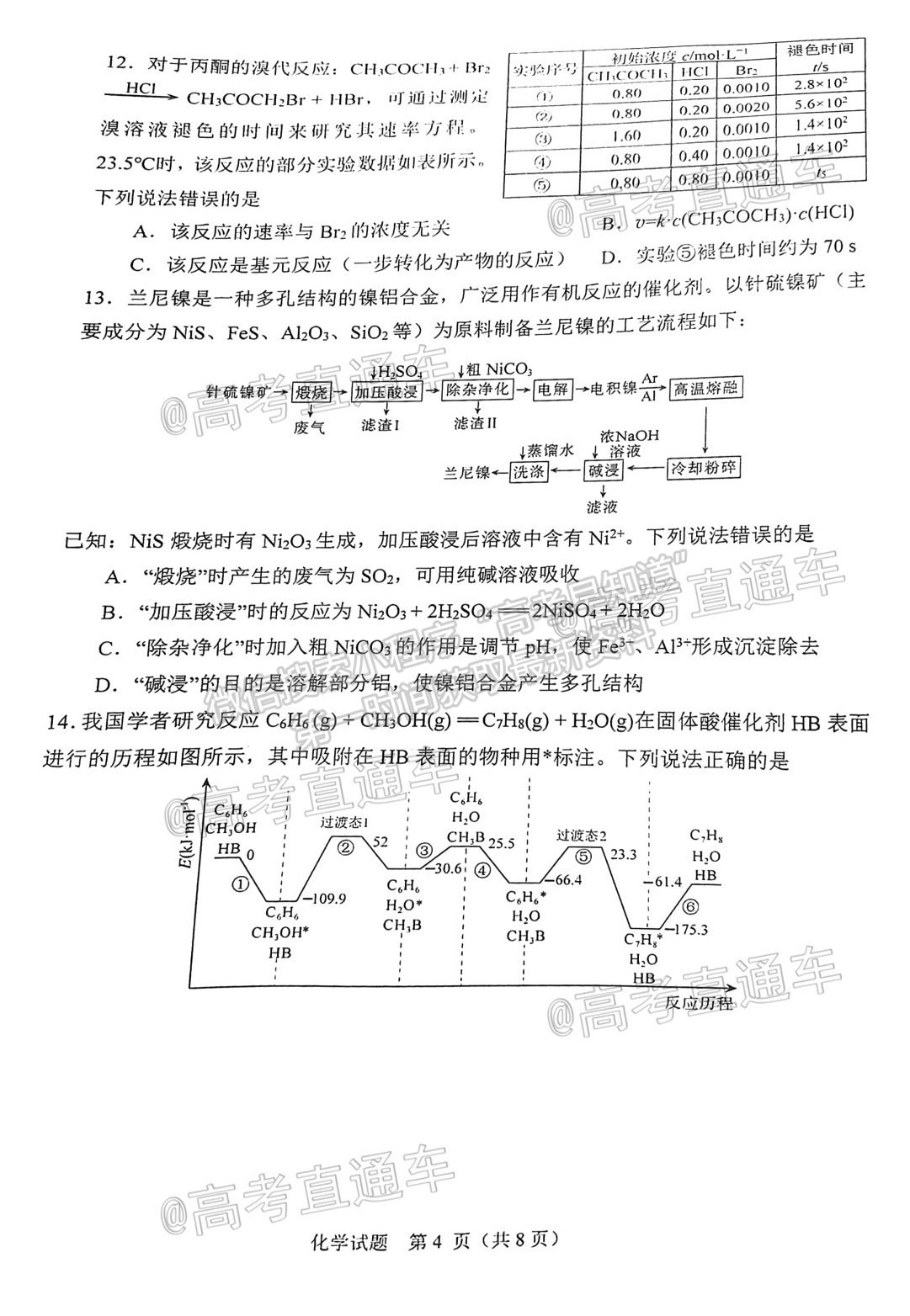 2021淄博二?；瘜W(xué)試題及參考答案