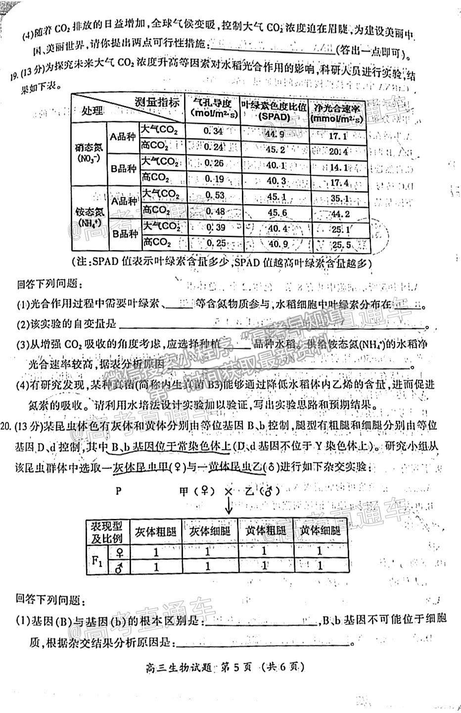 2021三明三檢生物試題及參考答案