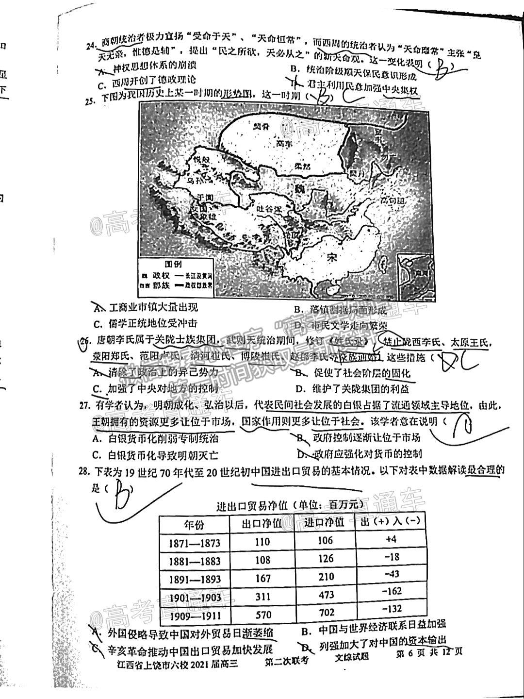 2021上饒六校高三第二次聯(lián)考文綜試題及參考答案