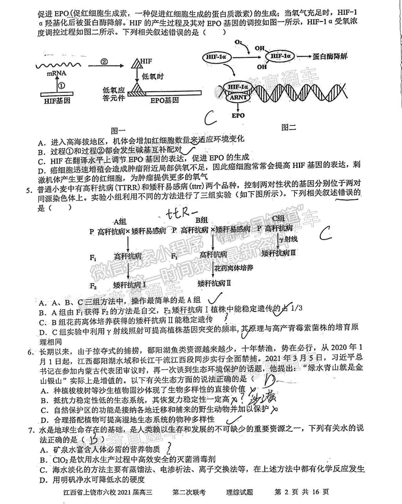 2021上饒六校高三第二次聯(lián)考理綜試題及參考答案