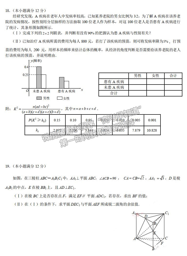 2021成都七中三診理科數(shù)學(xué)試題及參考答案