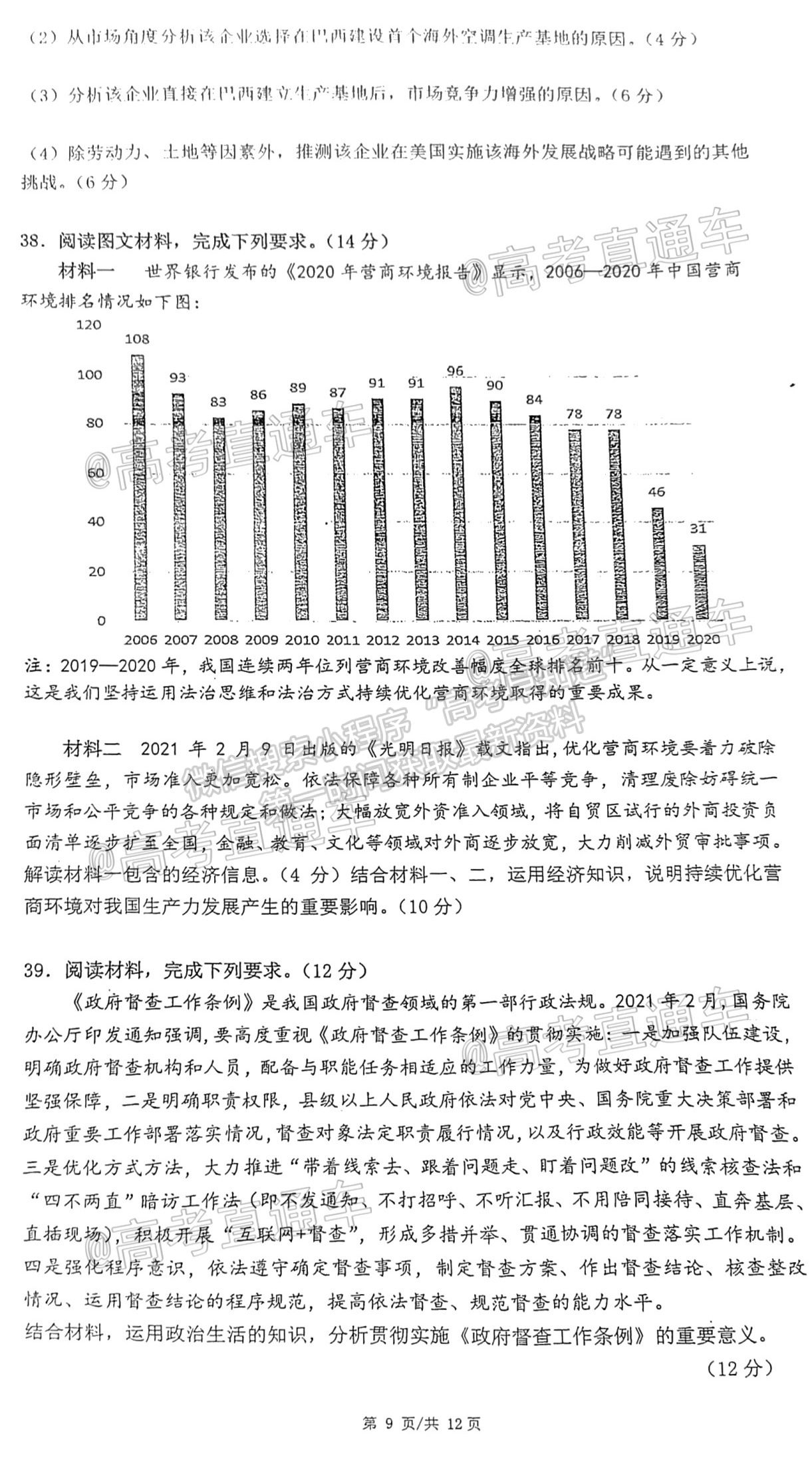 2021成都石室中學(xué)高三三診模擬考試文綜試題及參考答案