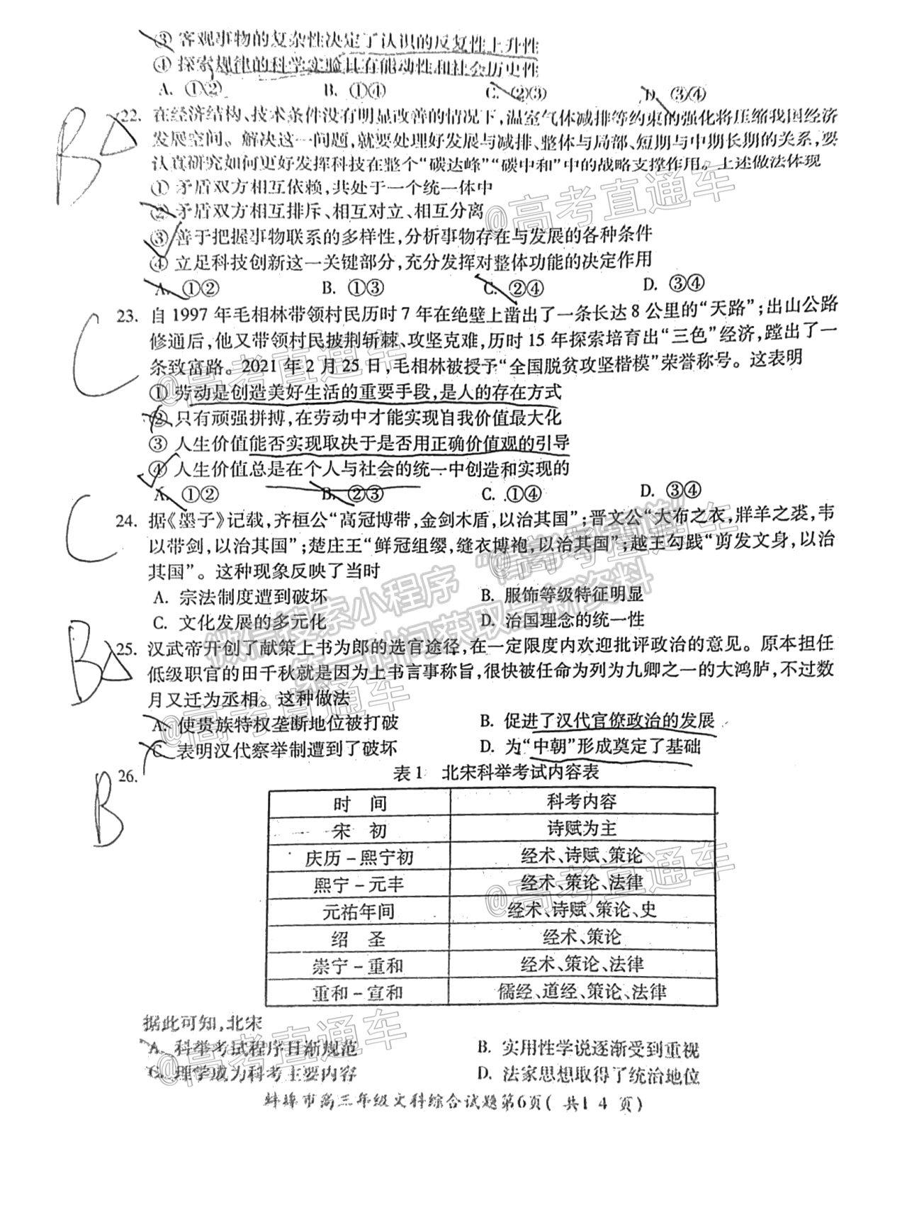 2021蚌埠高三第四次教學質量檢查考試（考6科）文綜試題及參考答案