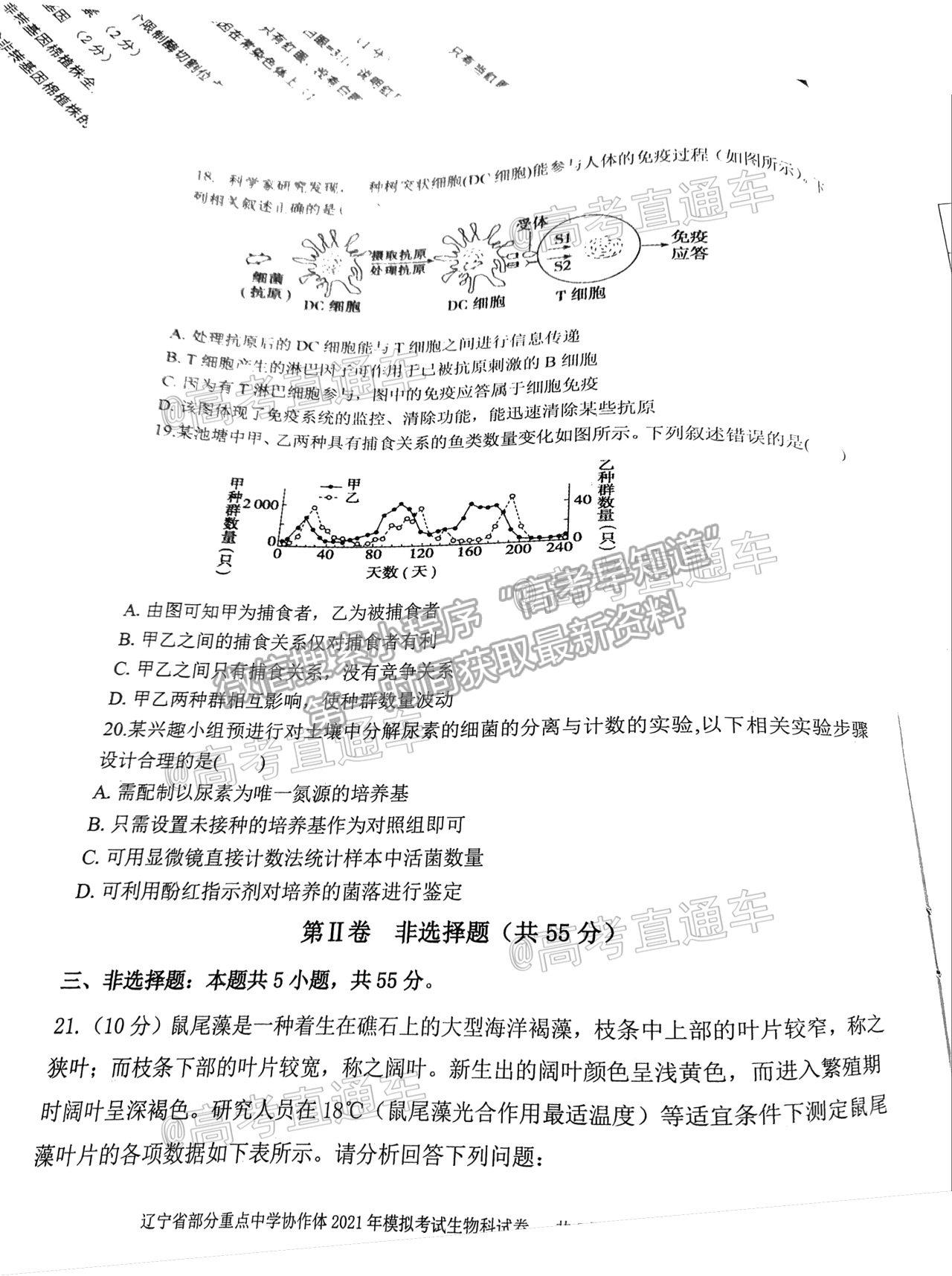 2021遼寧部分重點高中協(xié)作體高三模擬考生物試題及參考答案