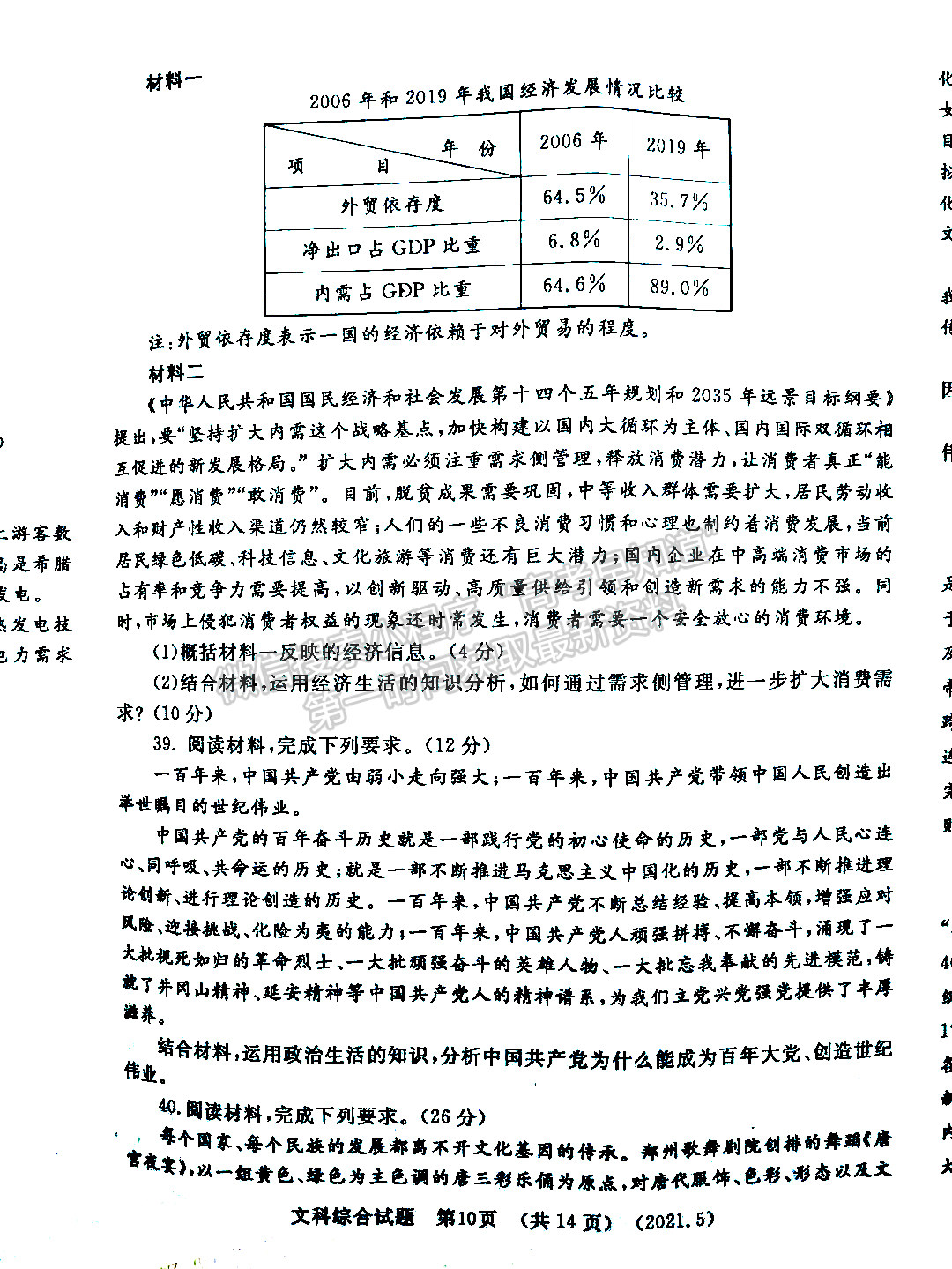 2021洛陽三練文綜試題及參考答案