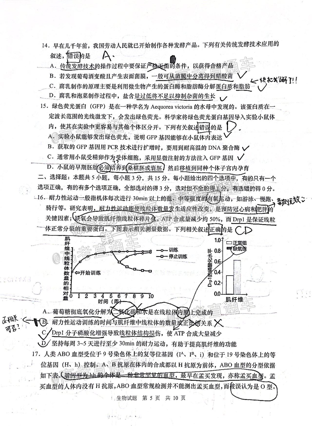 2021青島二模生物試題及參考答案