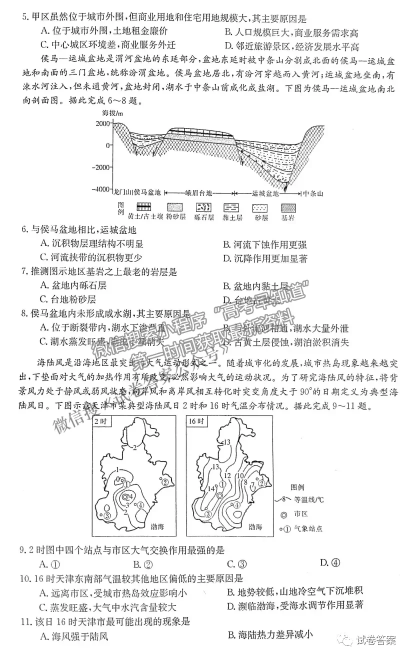 2021晉城三模文綜試題及參考答案