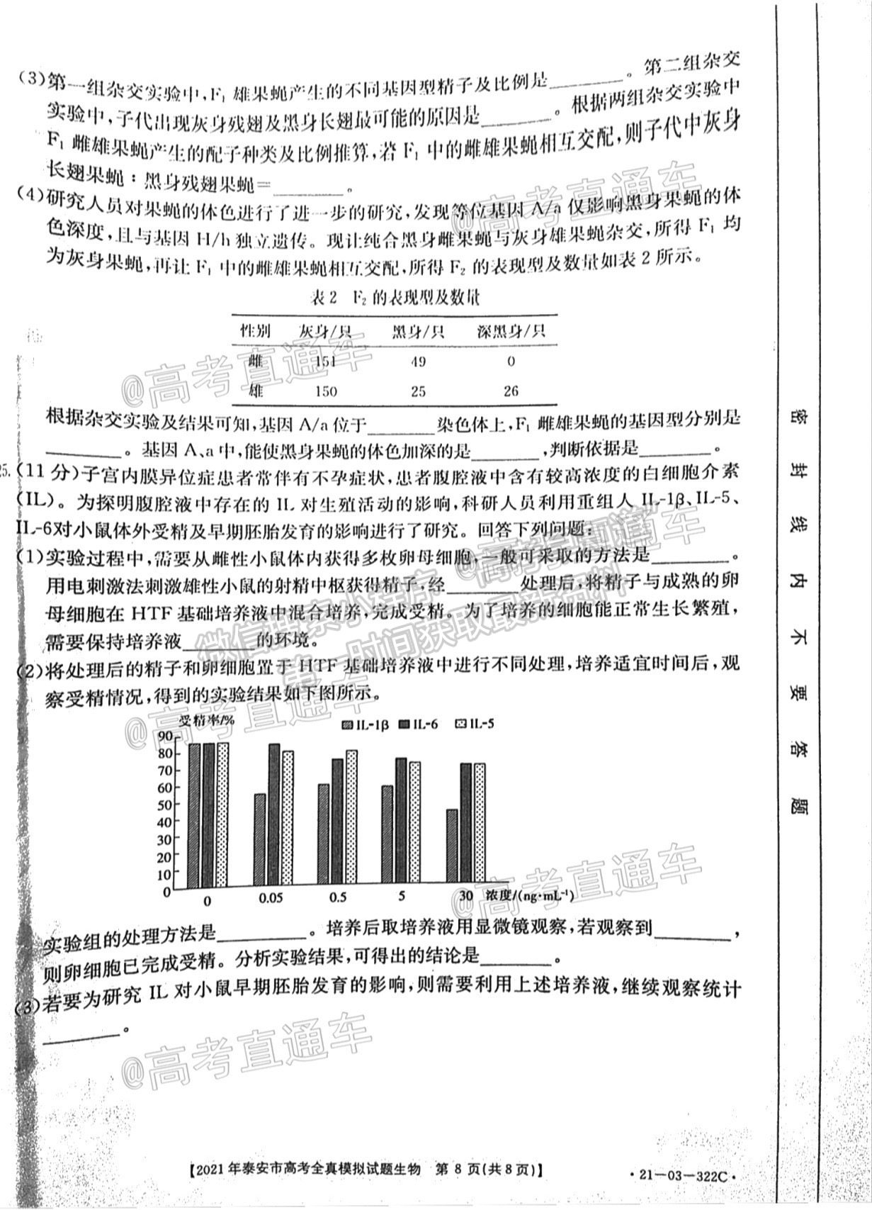 2021泰安三模生物試題及參考答案