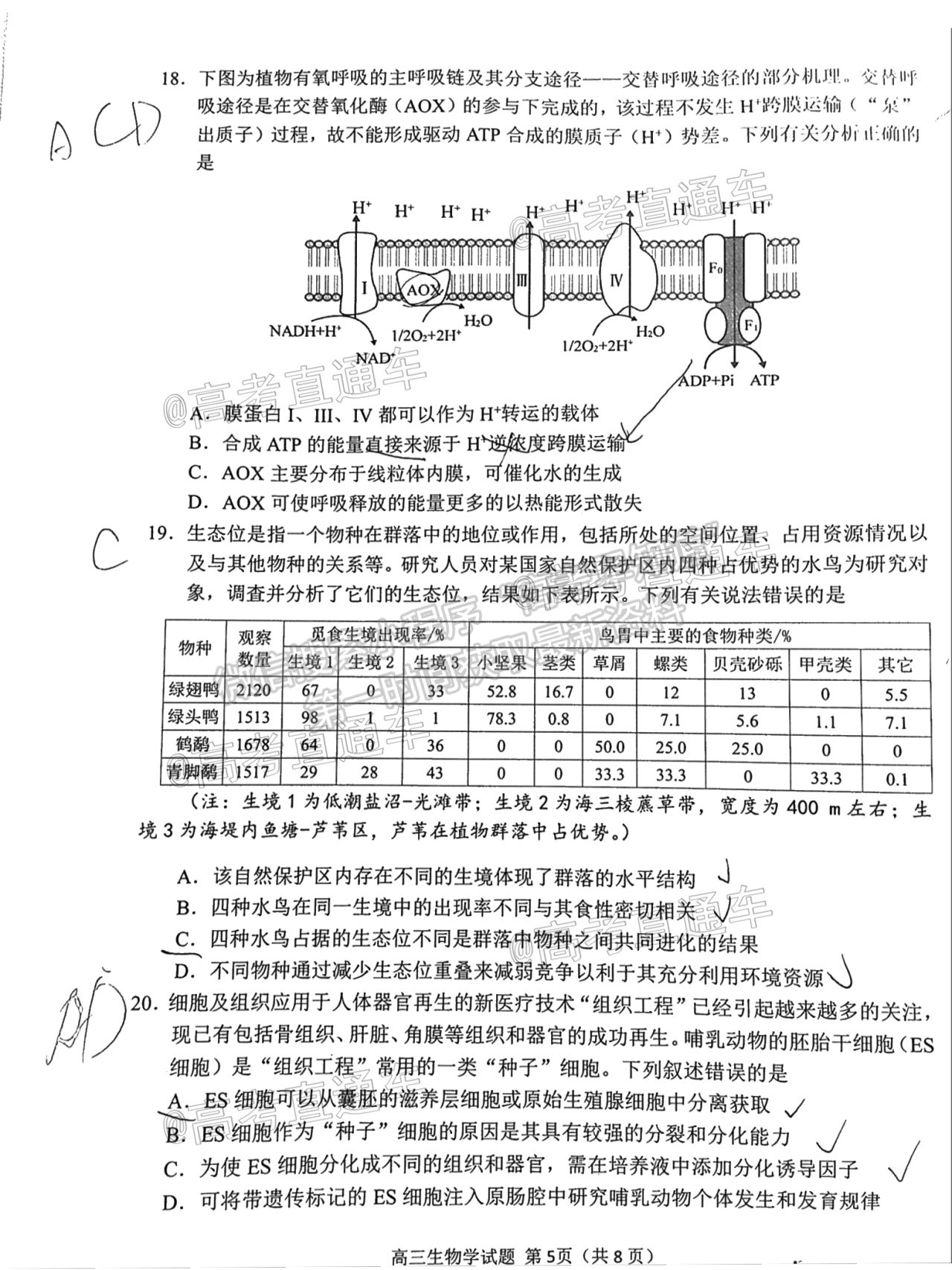 2021日照二模生物試題及參考答案