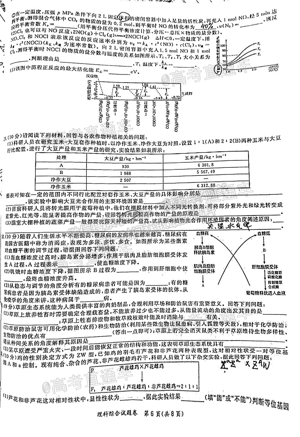 2021呂梁三模理綜試題及參考答案