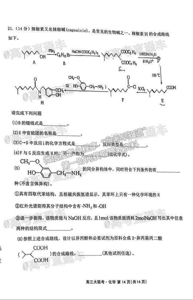 2021茂名五校聯(lián)盟高三第二次聯(lián)考化學(xué)試題及參考答案