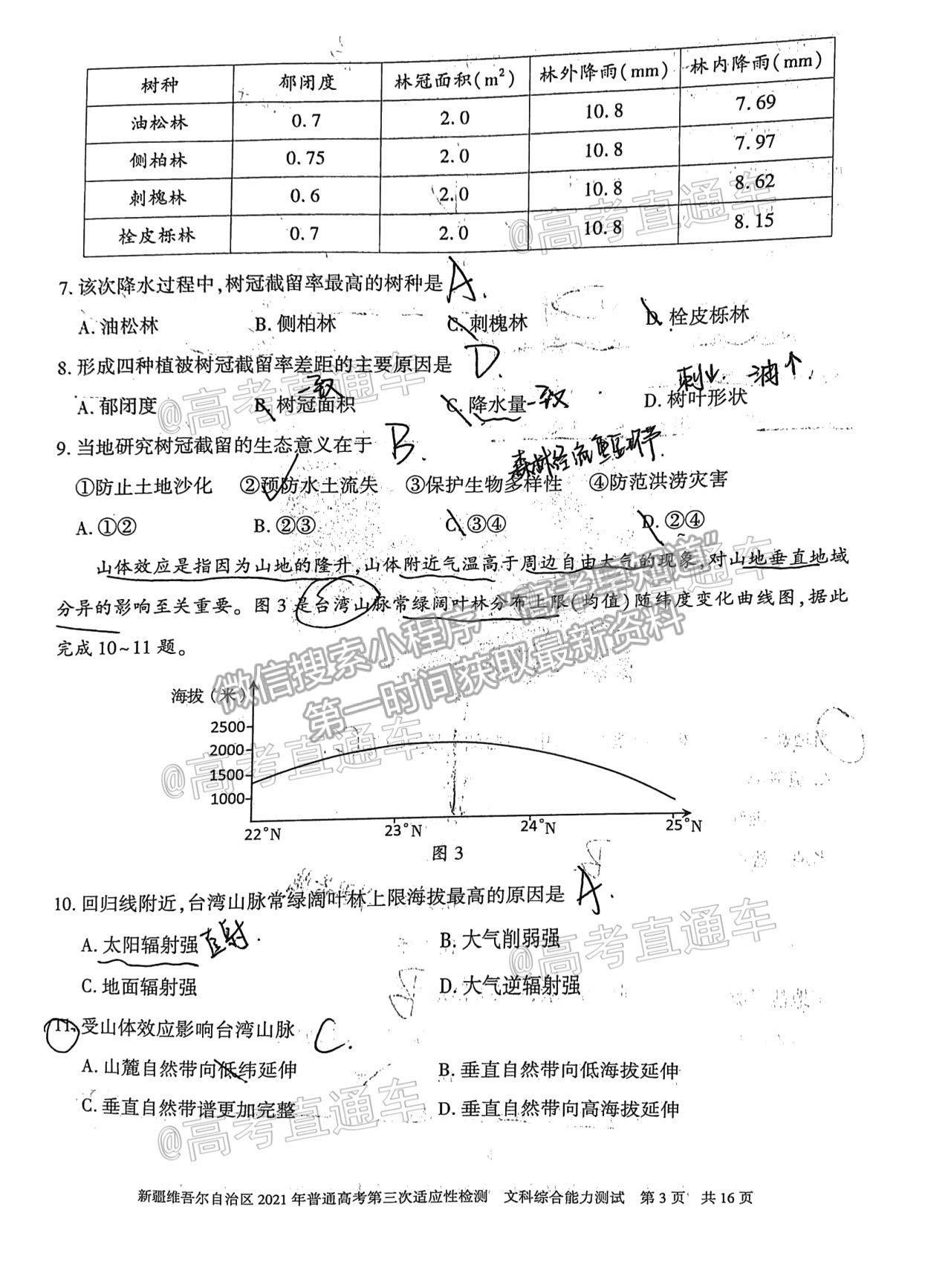 2021新疆維吾爾自治區(qū)第三次適應(yīng)性檢測(cè)文綜試題及參考答案