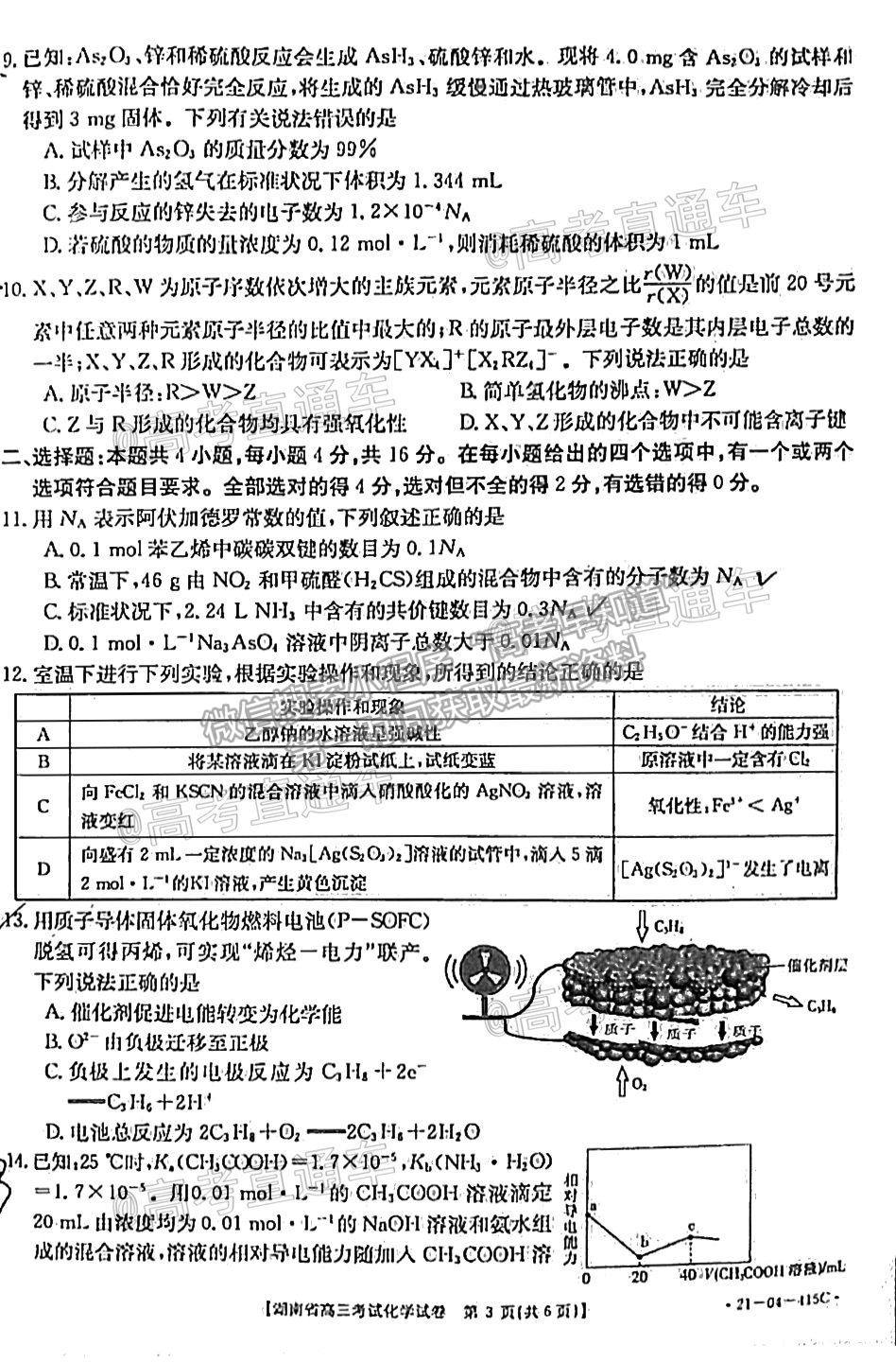 2021邵陽二?；瘜W(xué)試題及參考答案