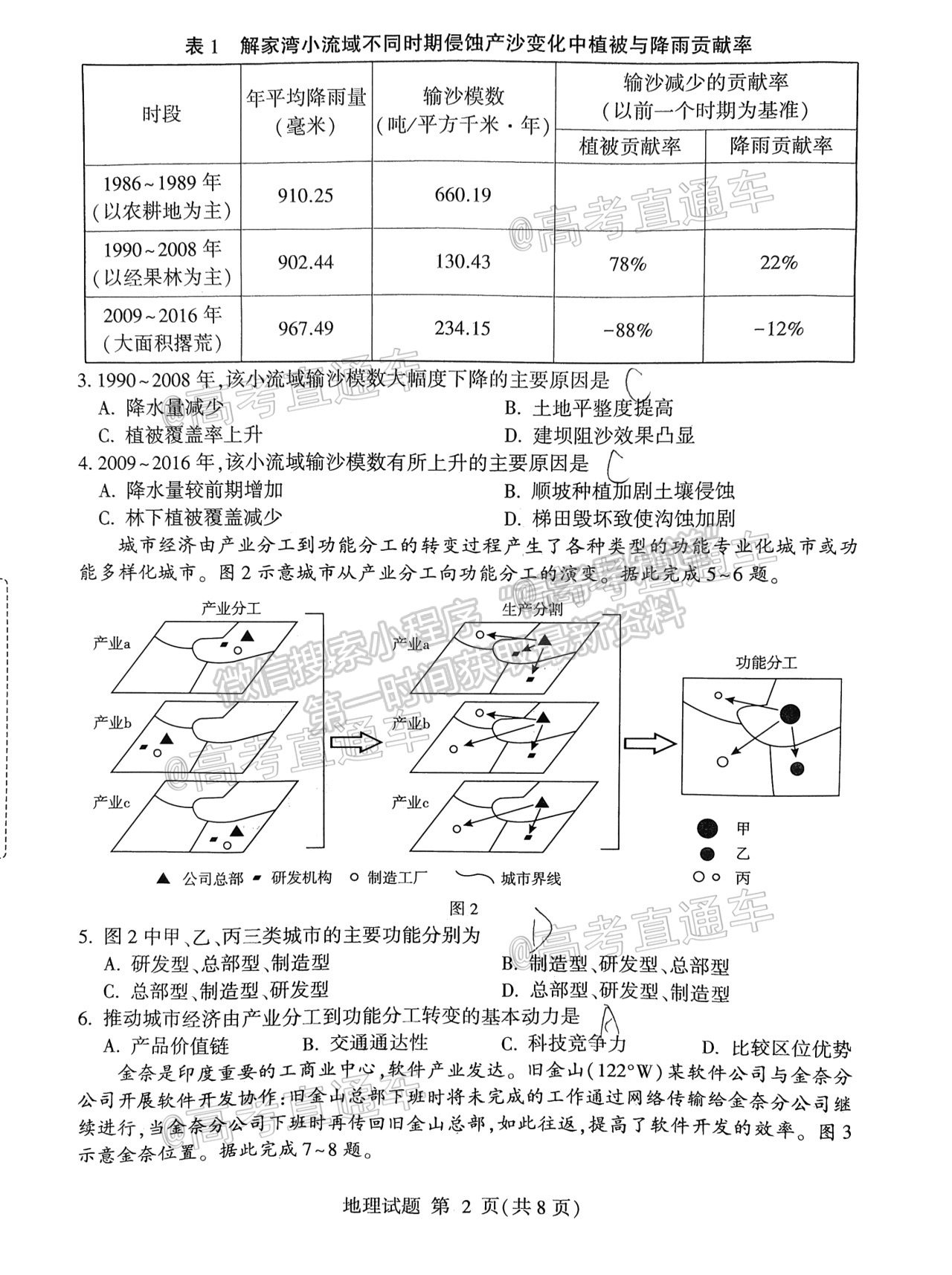 2021棗莊三調 試卷及參考答案 地理