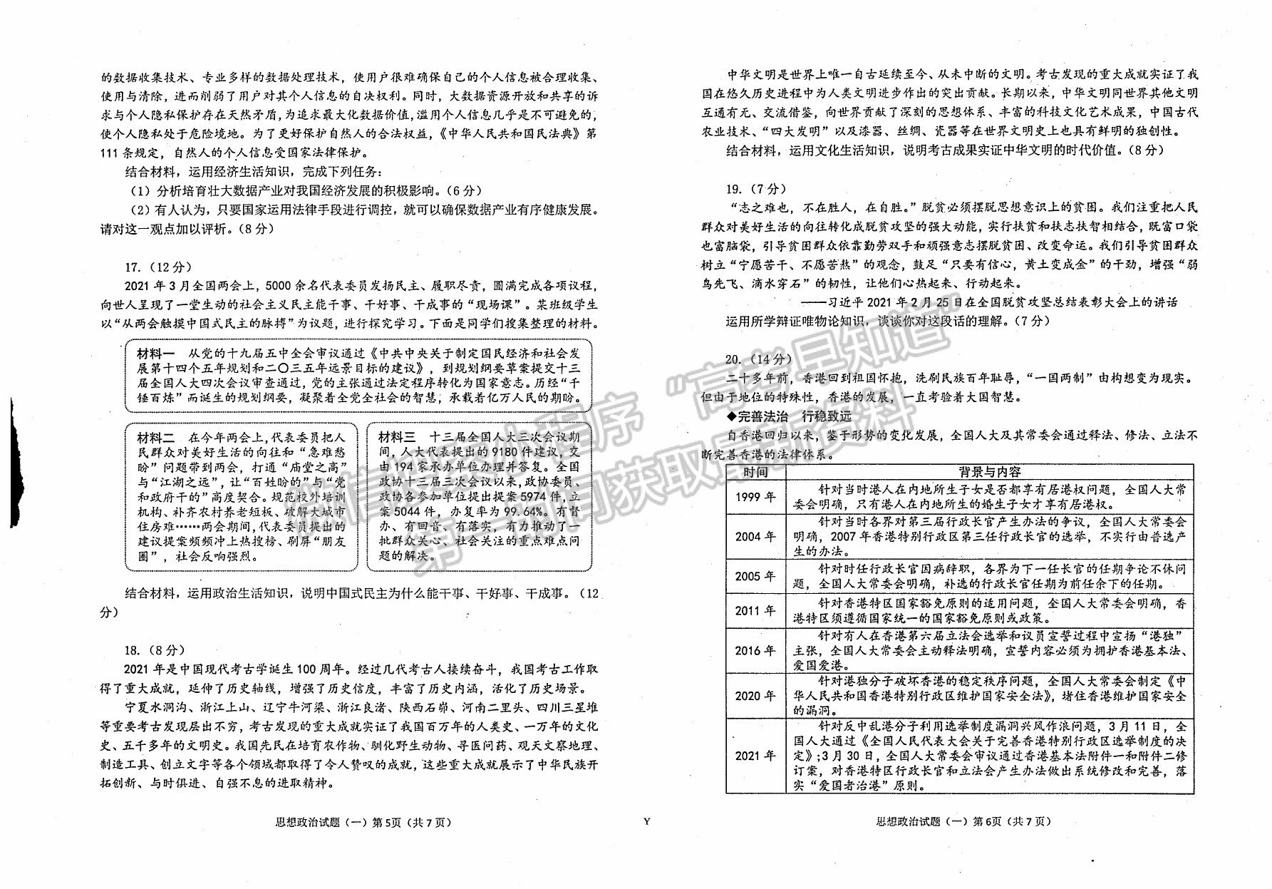 2021煙臺(tái)二模政治試題及參考答案