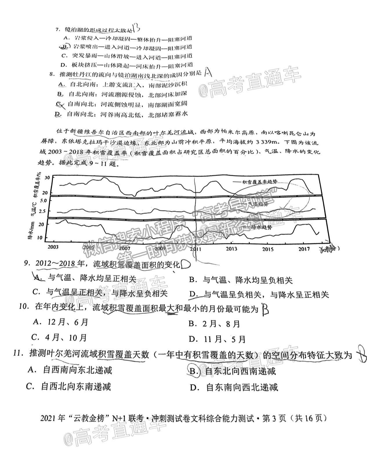 2021云教金榜N+1聯(lián)考沖刺測試卷文綜試題及參考答案