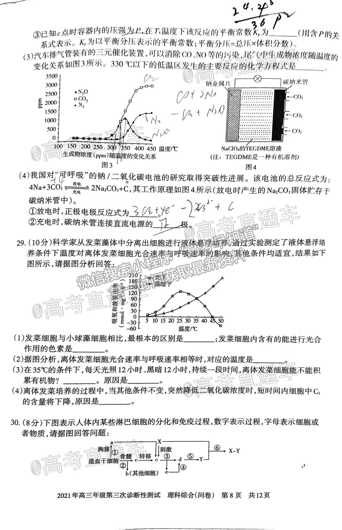 2021新疆維吾爾自治區(qū)第三次診斷性測(cè)試?yán)砭C試題及參考答案