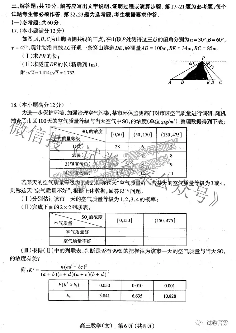 2021太原三模文數(shù)試題及參考答案